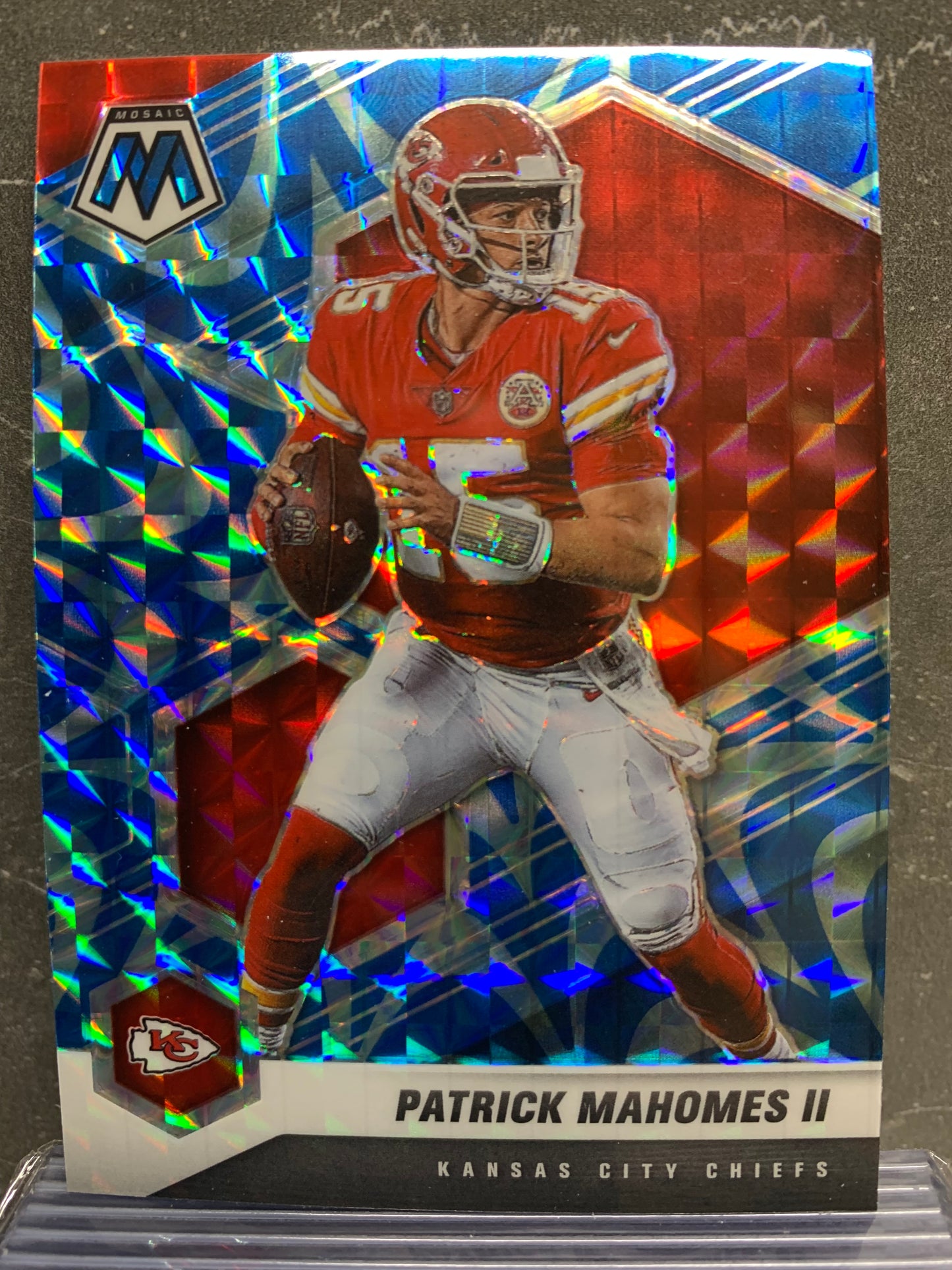 2021 Panini Mosaic Mosaic Reactive Blue #1 Patrick Mahomes II Kansas City Chiefs