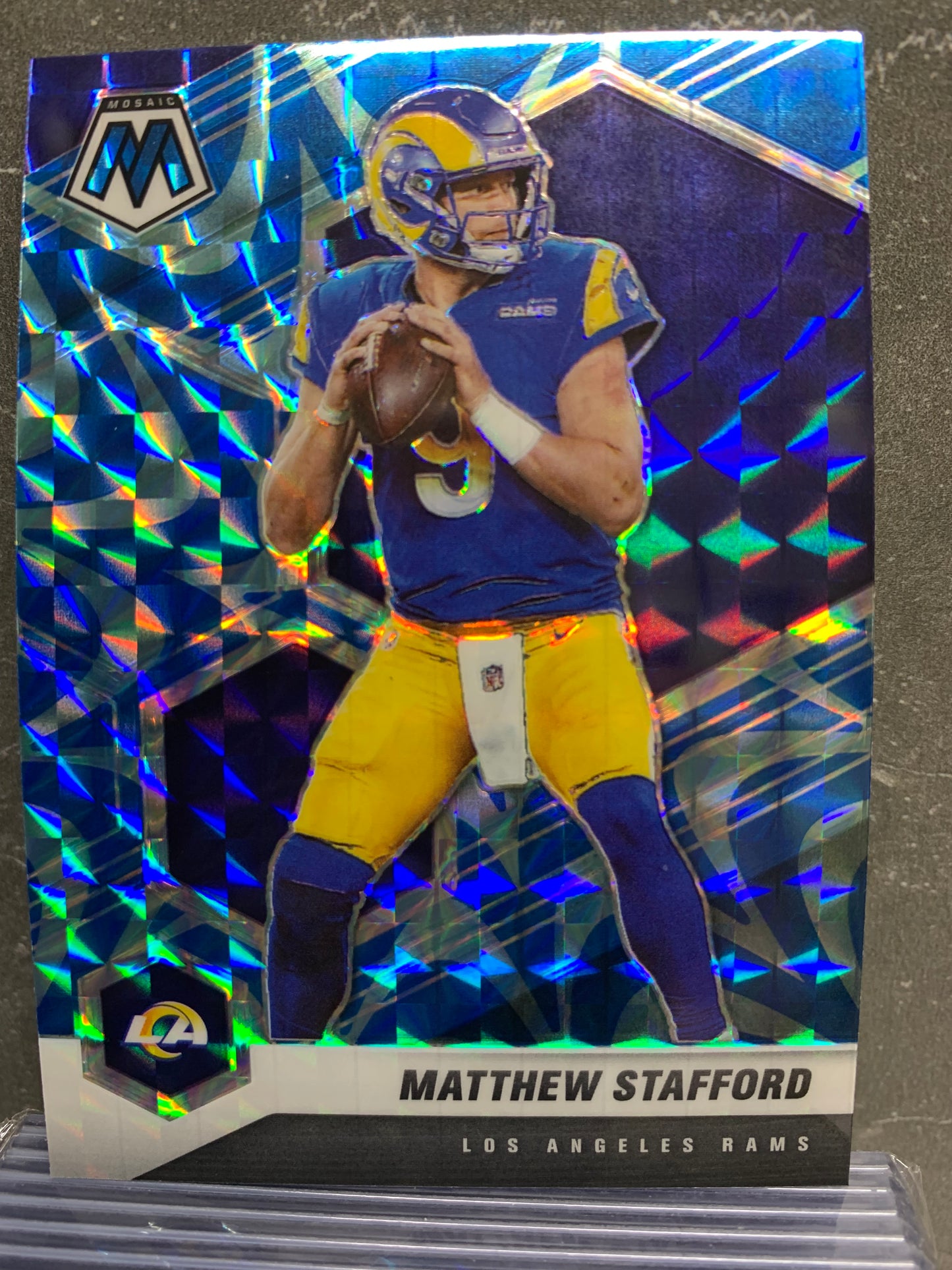 2021 Panini Mosaic Mosaic Reactive Blue #116 Matthew Stafford Los Angeles Rams