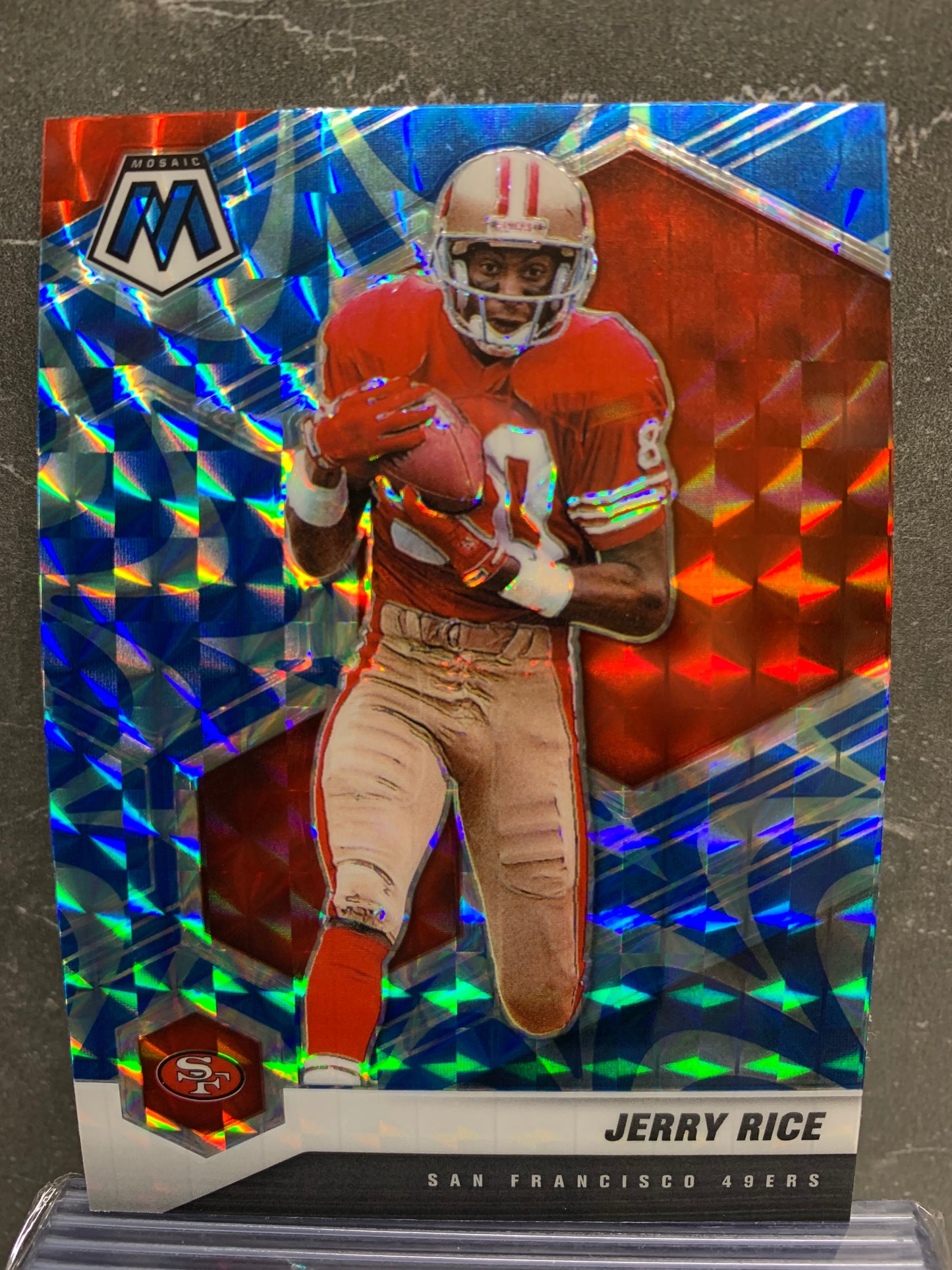 2021 Panini Mosaic Mosaic Reactive Blue #175 Jerry Rice San Francisco 49ers