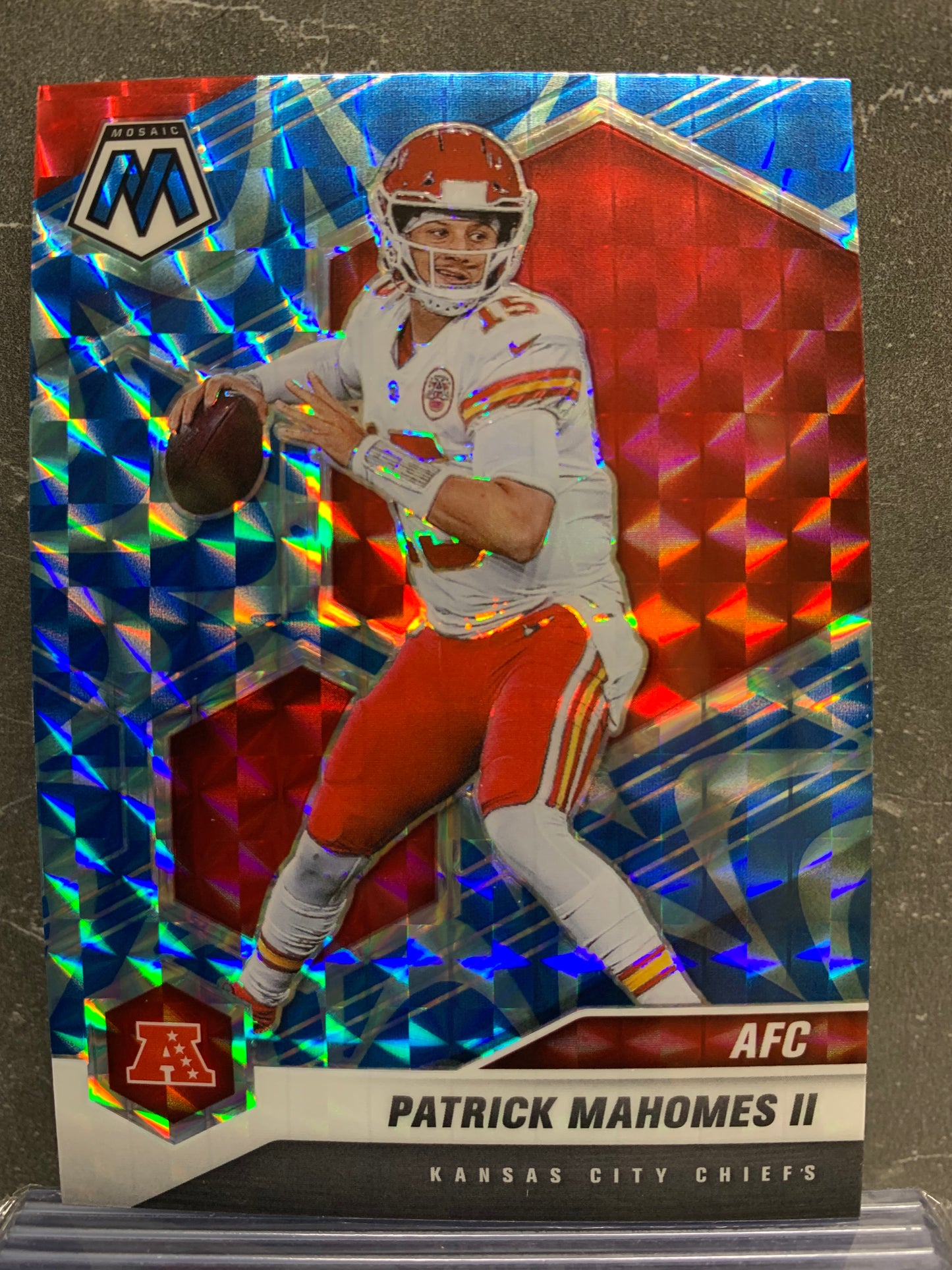 2021 Panini Mosaic Mosaic Reactive Blue #221 Patrick Mahomes II AFC Kansas City Chiefs