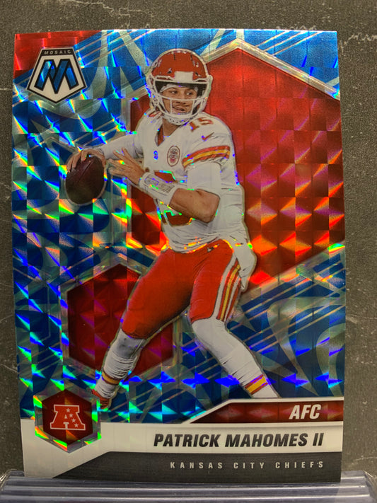 2021 Panini Mosaic Mosaic Reactive Blue #221 Patrick Mahomes II AFC Kansas City Chiefs