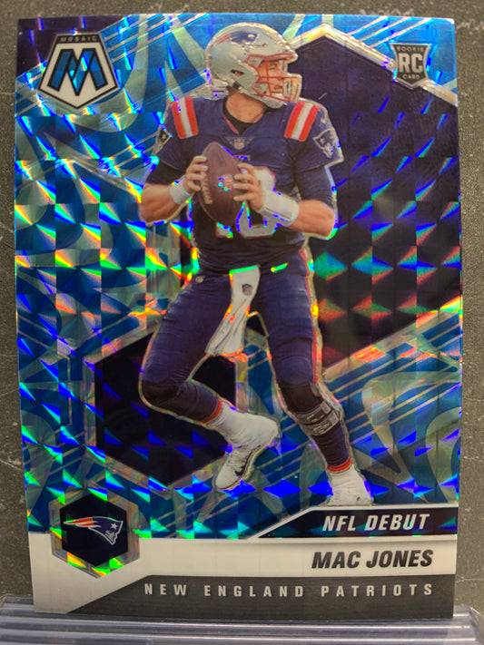 2021 Panini Mosaic Mosaic Reactive Blue #245 Mac Jones DEB RC New England Patriots