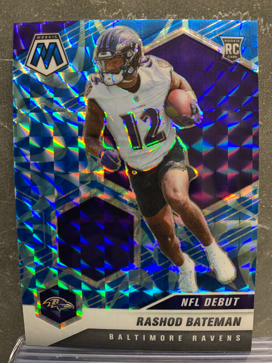 2021 Panini Mosaic Mosaic Reactive Blue #249 Rashod Bateman DEB RC Baltimore Ravens