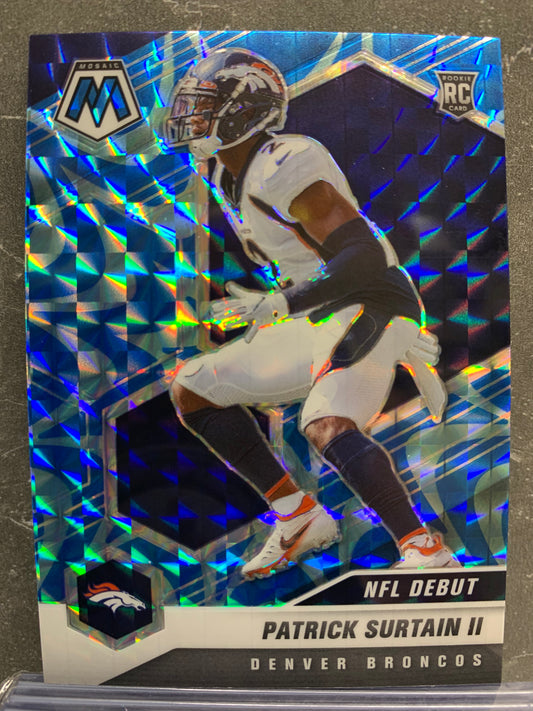 2021 Panini Mosaic Mosaic Reactive Blue #256 Patrick Surtain II DEB RC Denver Broncos