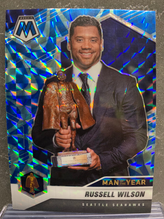 2021 Panini Mosaic Mosaic Reactive Blue #275 Russell Wilson MOY Seattle Seahawks