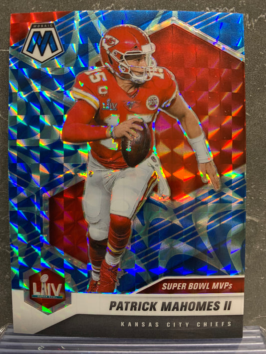 2021 Panini Mosaic Mosaic Reactive Blue #288 Patrick Mahomes II MVP Kansas City Chiefs