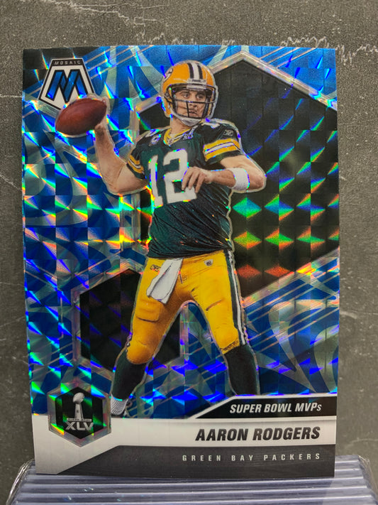 2021 Panini Mosaic Mosaic Reactive Blue #289 Aaron Rodgers MVP Green Bay Packers