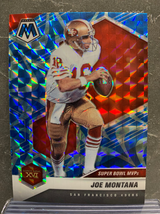 2021 Panini Mosaic Mosaic Reactive Blue #291 Joe Montana MVP San Francisco 49ers