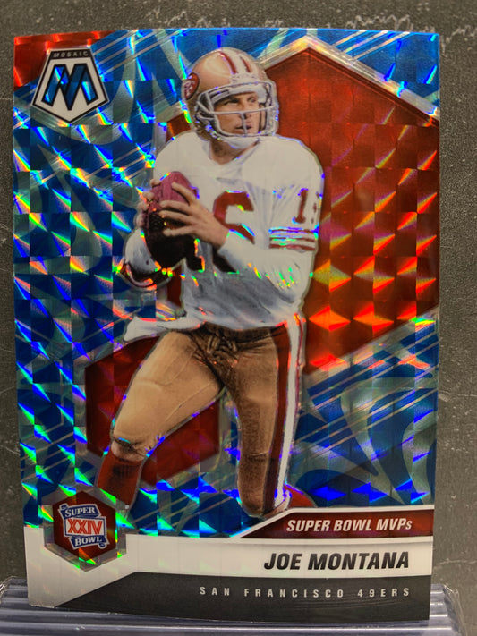 2021 Panini Mosaic Mosaic Reactive Blue #293 Joe Montana MVP San Francisco 49ers