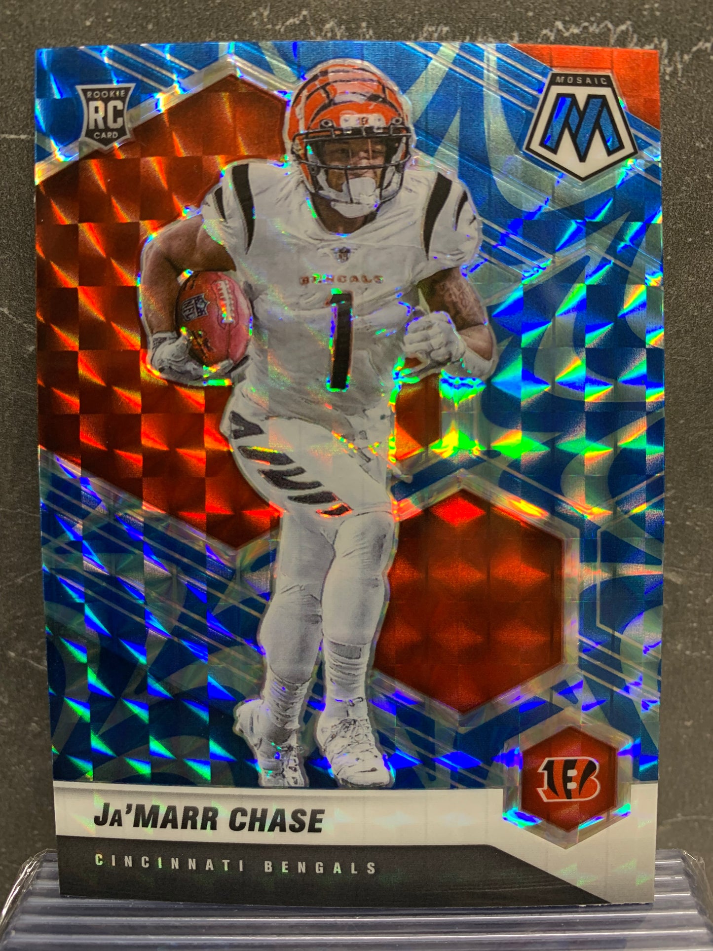 2021 Panini Mosaic Mosaic Reactive Blue #307 Ja'Marr Chase RC Cincinnati Bengals