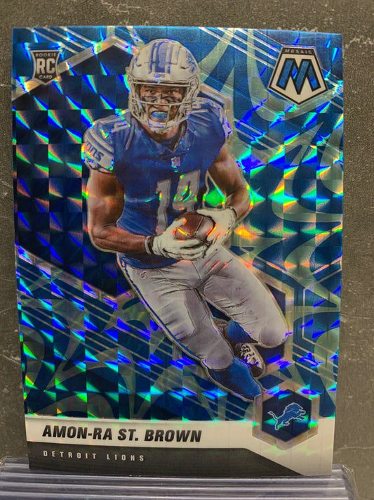 2021 Panini Mosaic Mosaic Reactive Blue #328 Amon-Ra St. Brown RC Detroit Lions