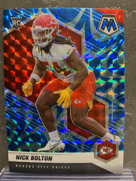 2021 Panini Mosaic Mosaic Reactive Blue #366 Nick Bolton RC Kansas City Chiefs