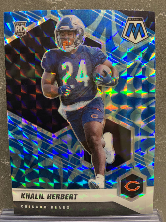 2021 Panini Mosaic Mosaic Reactive Blue #380 Khalil Herbert RC Chicago Bears