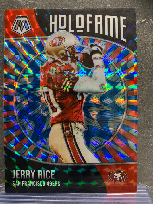 2021 Panini Mosaic HoloFame Mosaic Reactive Blue #14 Jerry Rice San Francisco 49ers