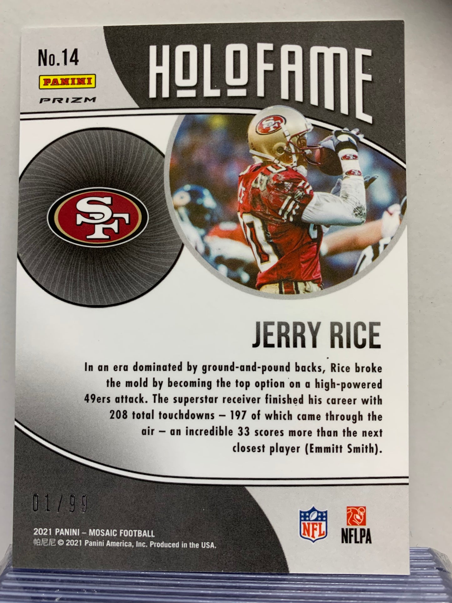 2021 Panini Mosaic HoloFame Mosaic Reactive Blue #14 Jerry Rice San Francisco 49ers