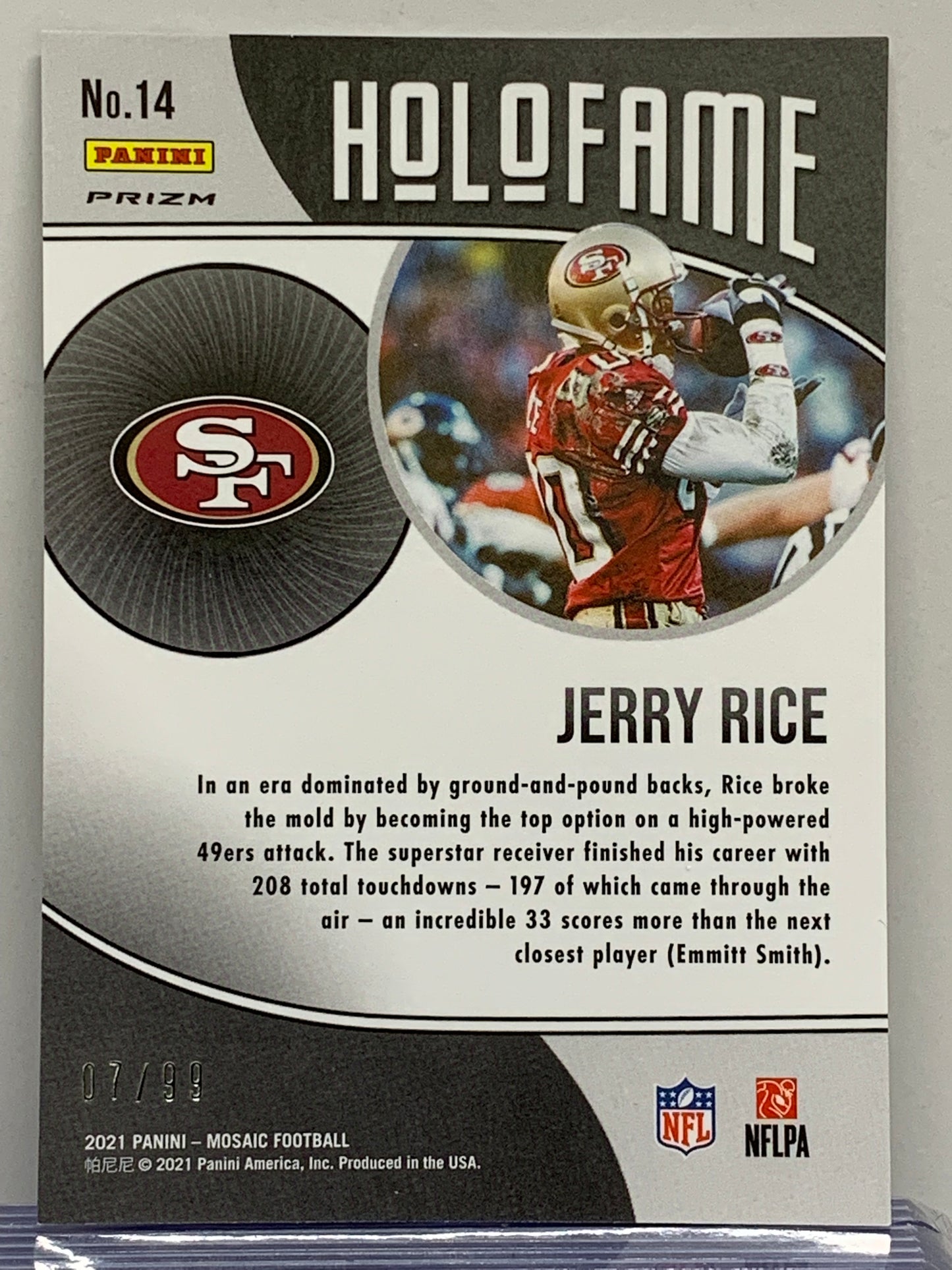 2021 Panini Mosaic HoloFame Mosaic Reactive Blue #14 Jerry Rice San Francisco 49ers  SER 07/99