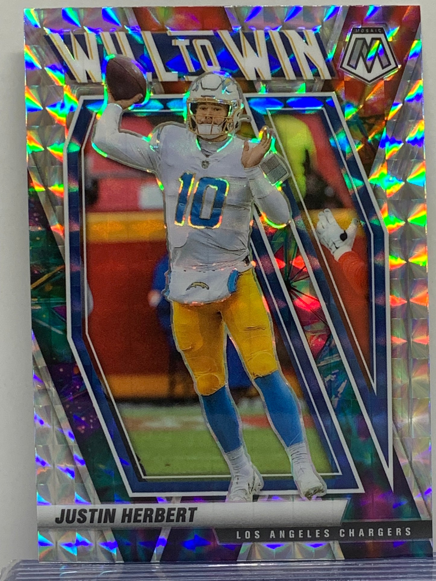 2021 Panini Mosaic Will to Win Mosaic Green #4 Justin Herbert Los Angeles Chargers