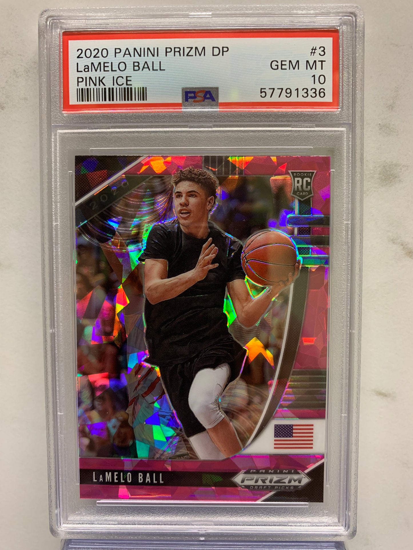 2020-21 Panini Prizm Draft Picks Prizms Pink Ice #3 LaMelo Ball RC Gem Mint 10