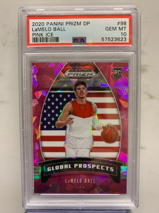 2020-21 Panini Prizm Draft Picks Prizms Pink Ice #98 LaMelo Ball GP RC Gem Mint 10