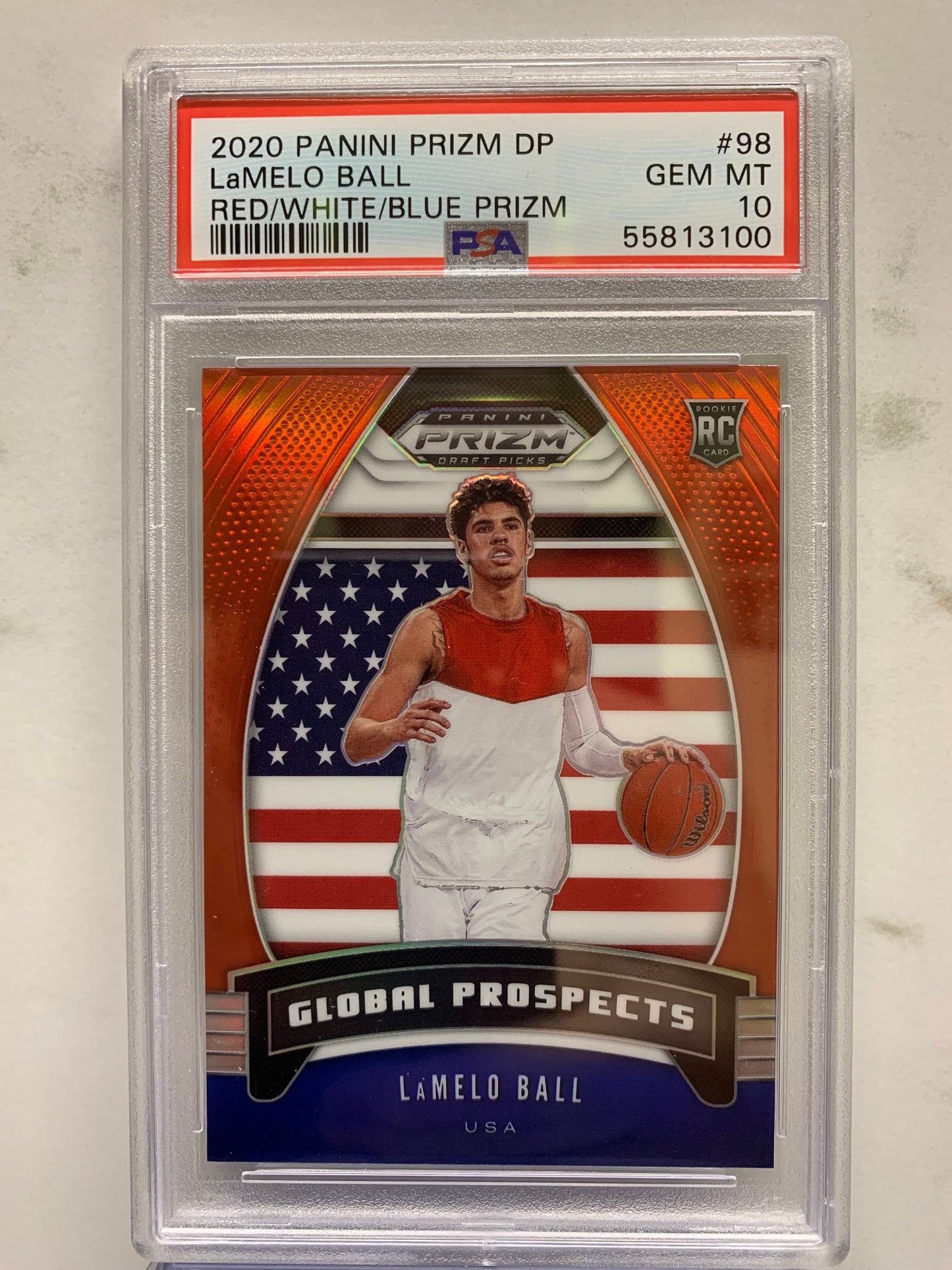 2020-21 Panini Prizm Draft Picks Prizms Red White and Blue #98 LaMelo Ball GP RC  Gem Mint 10