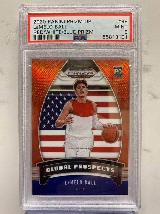 2020-21 Panini Prizm Draft Picks Prizms Red White and Blue #98 LaMelo Ball GP RC   Mint 9