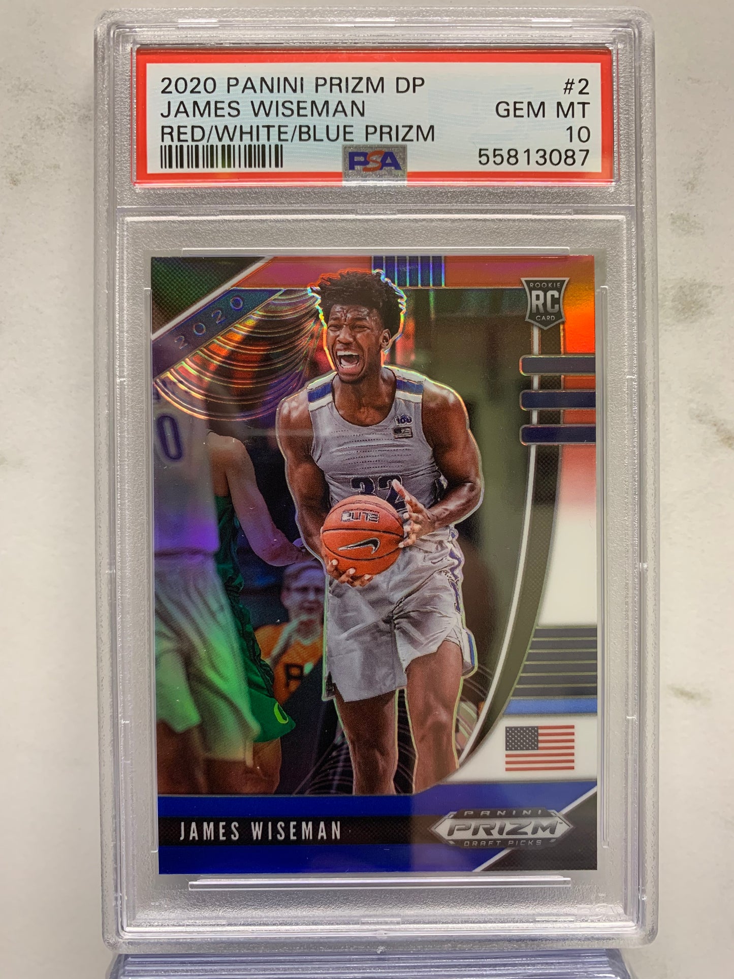 2020-21 Panini Prizm Draft Picks Prizms Red White and Blue #2 James Wiseman RC