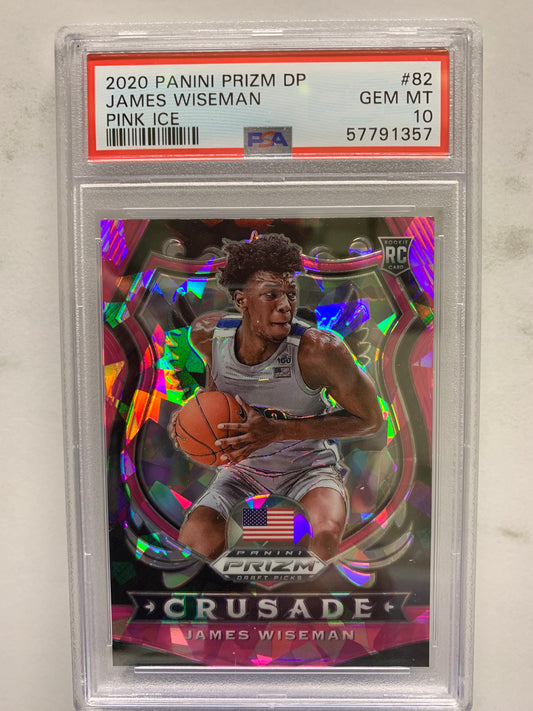 2020-21 Panini Prizm Draft Picks Prizms Pink Ice #82 James Wiseman CR RC Gem Mint 10