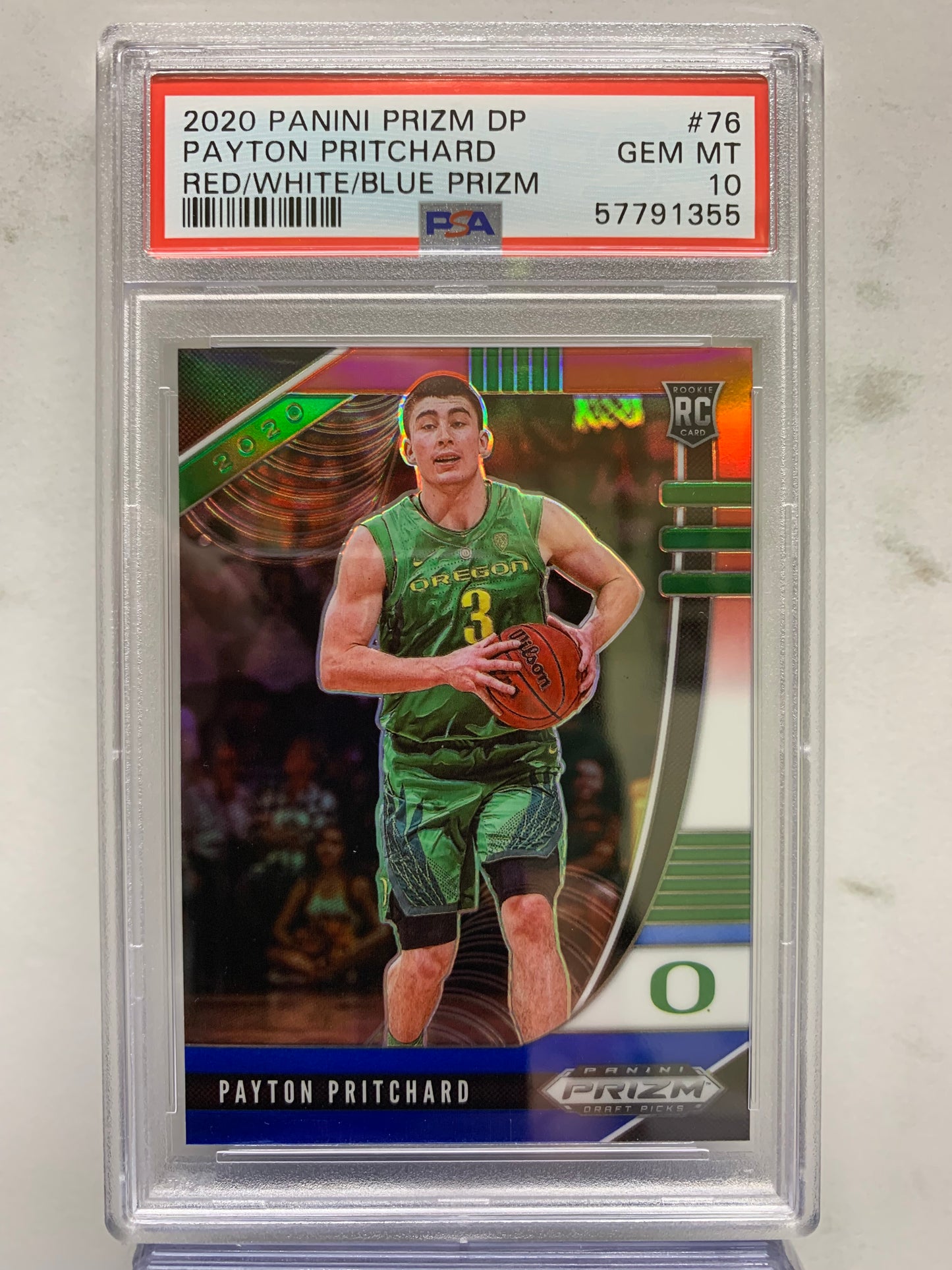 2020-21 Panini Prizm Draft Picks Prizms Red White and Blue #76 Payton Pritchard RC Gem Mint 10