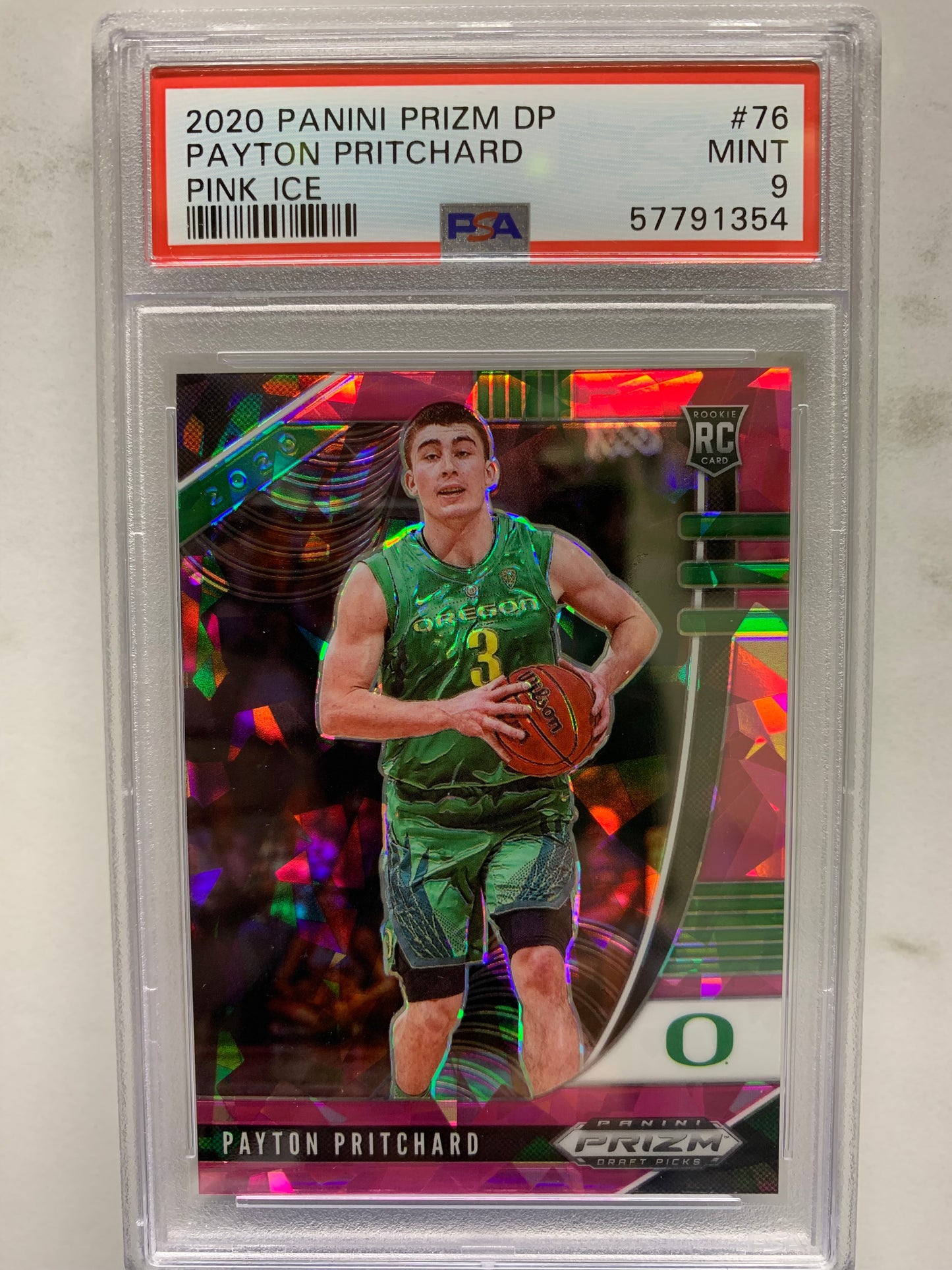 2020-21 Panini Prizm Draft Picks Prizms Pink Ice #76 Payton Pritchard RC Mint 9