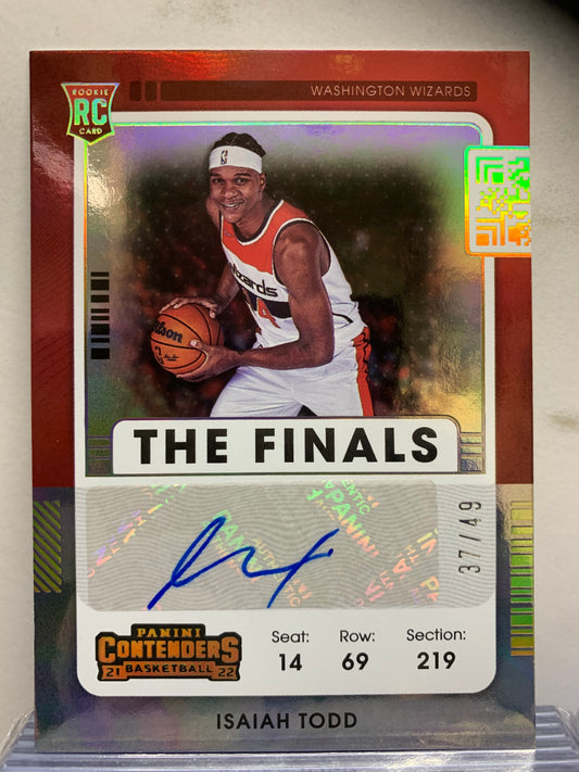 2021-22 Panini Contenders The Finals Ticket #160 Isaiah Todd AU /49  Washington Wizards