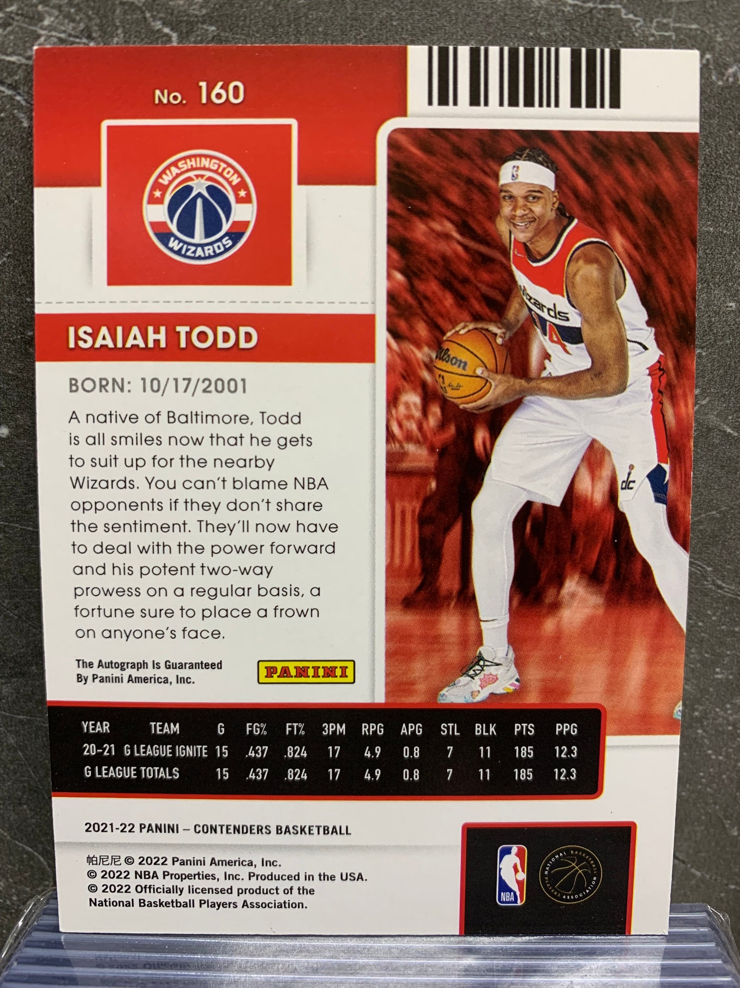 2021-22 Panini Contenders The Finals Ticket #160 Isaiah Todd AU /49  Washington Wizards