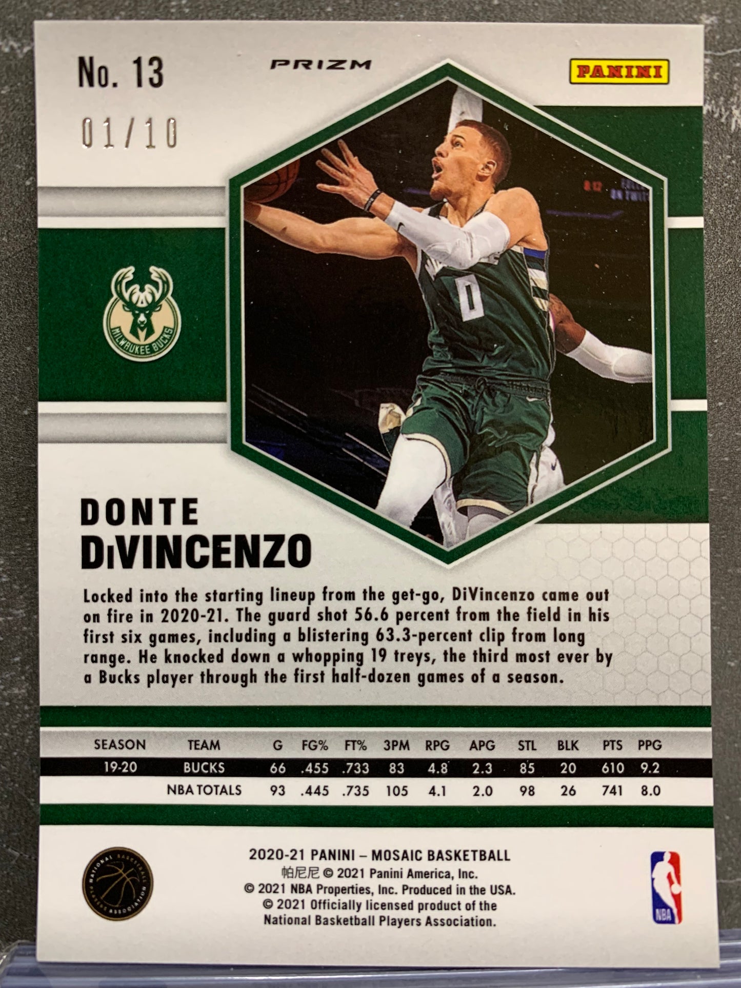 2020-21 Panini Mosaic Mosaic Pink Fluorescent #13 Donte DiVincenzo 1/10