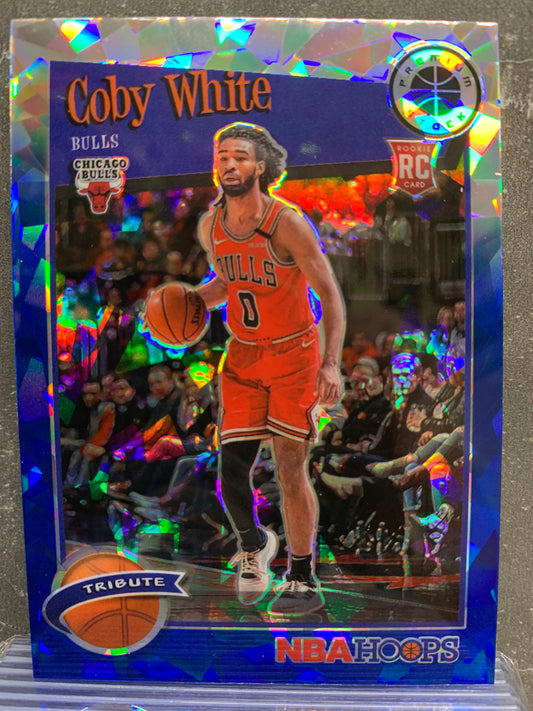 2019-20 Hoops Premium Stock Prizms Blue Cracked Ice #295 Coby White RC