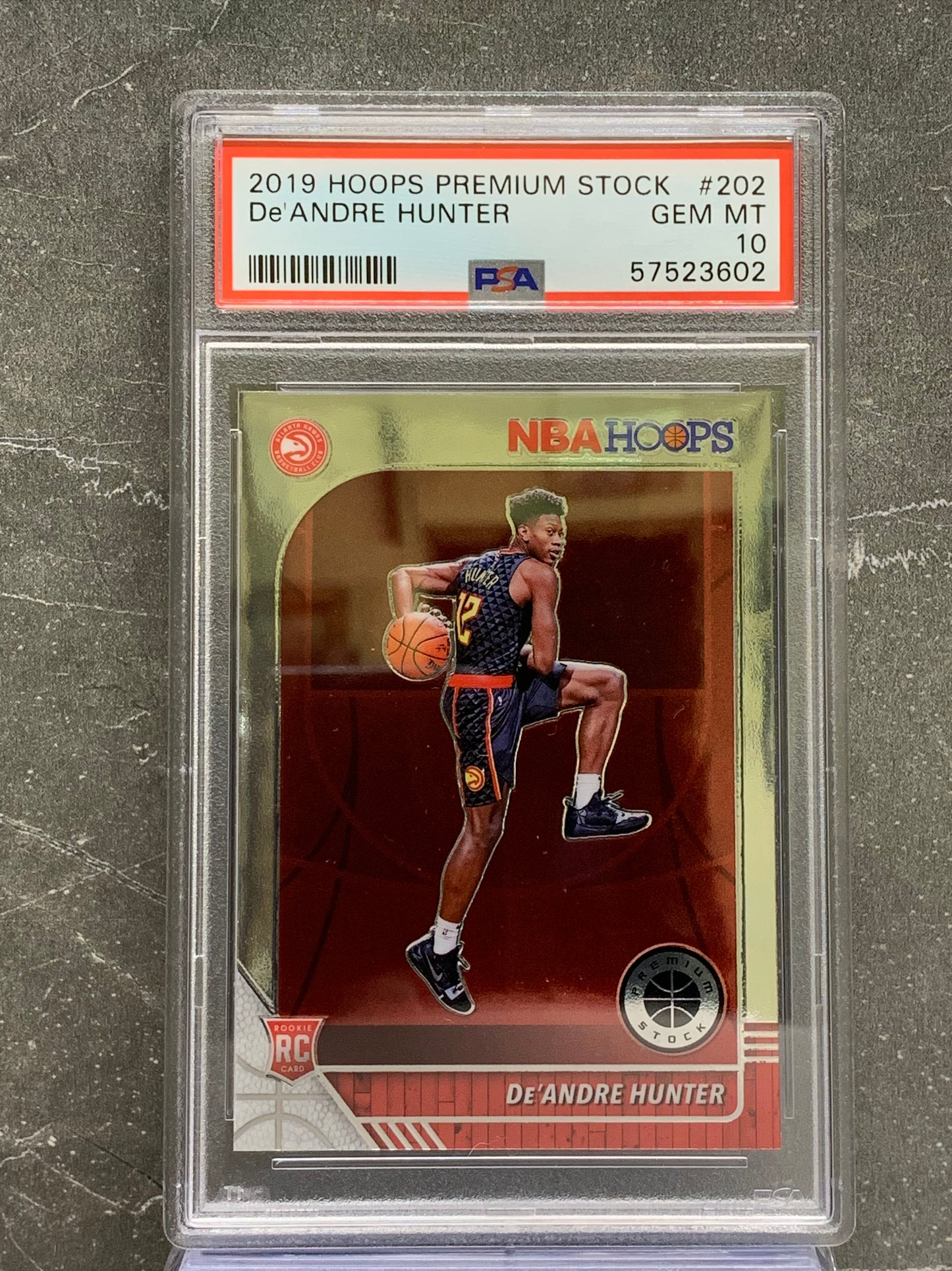 2019-20 Hoops Premium Stock #202 De'Andre Hunter RC Atlanta Hawks Gem Mint 10