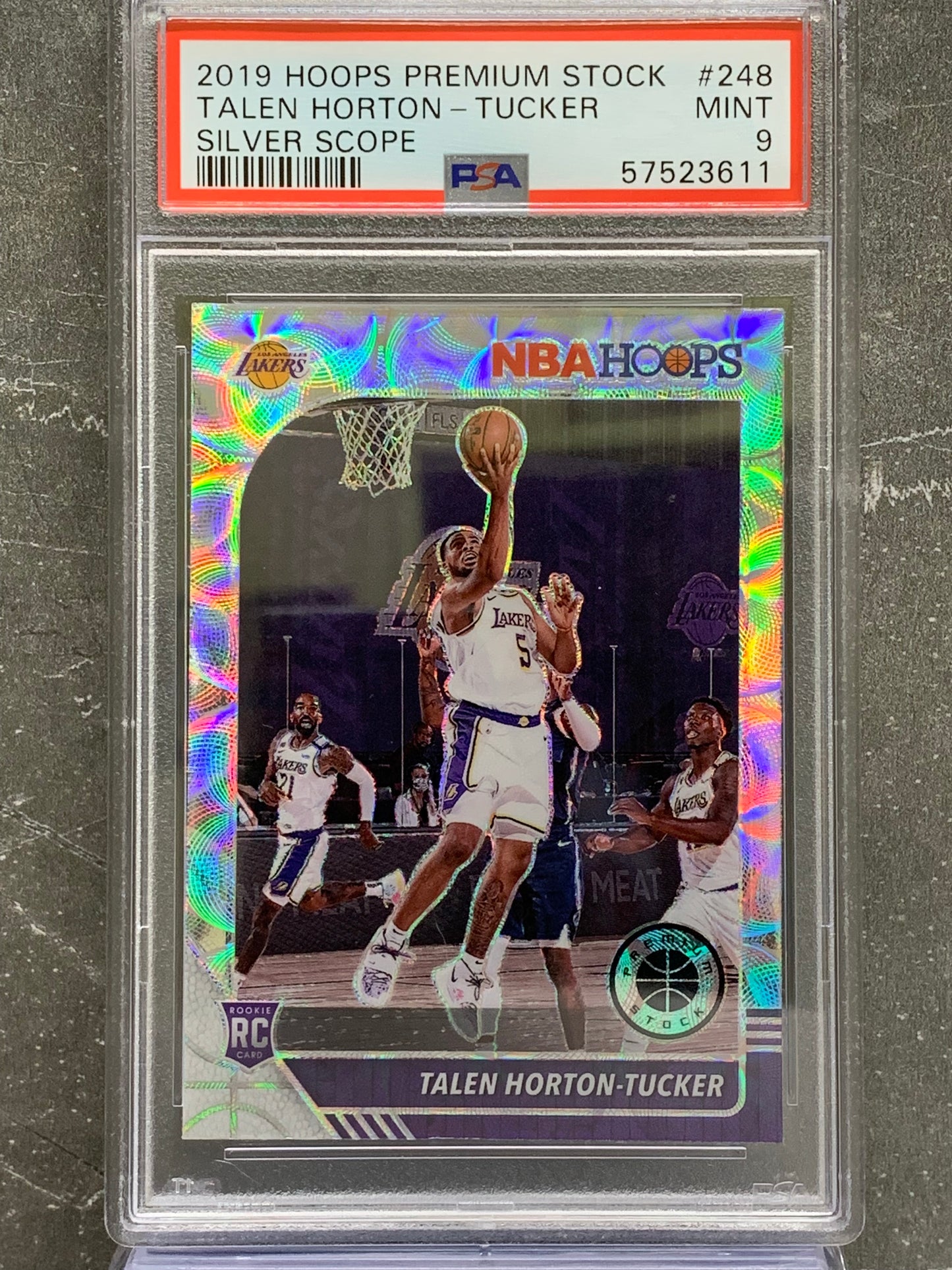 2019-20 Hoops Premium Stock Prizms Silver Scope #248 Talen Horton-Tucker  Los Angeles Lakers Mint 9